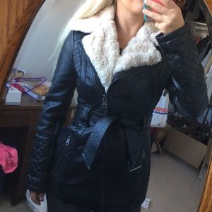 Warm faux black leather jacket